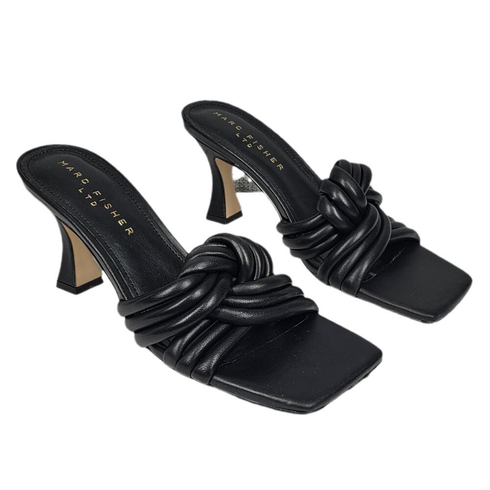 MARC FISHER LTD LEATHER KNOTTED HEELS – BLACK – SIZE 7.5M – SQUARE TOE